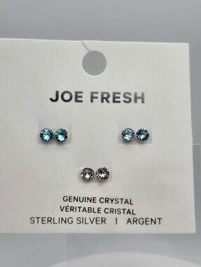 Joe Fresh 925 Sterling Silver Crystal Stud Earring Set 3 Pair New